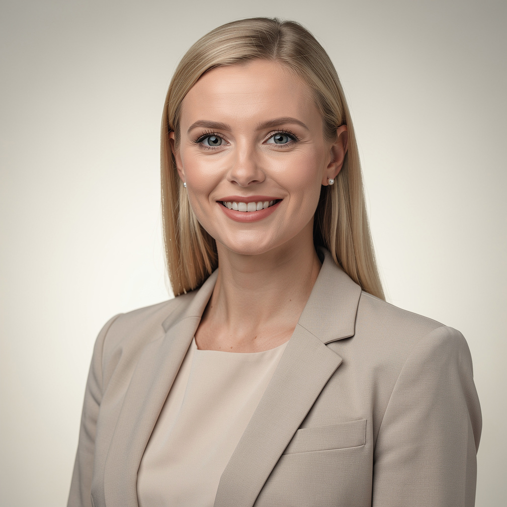 Belgian businesswoman smiling in a professional portrait
